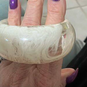 Vintage Lucite foamy cloud like white Bangle Bracelet